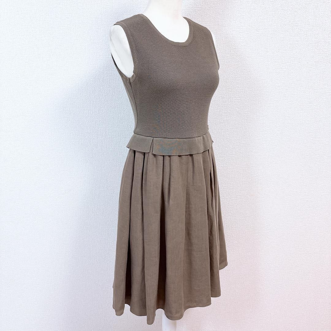 美品】FOXEY ノースリーブワンピース ドッキング ニット×フレア 40