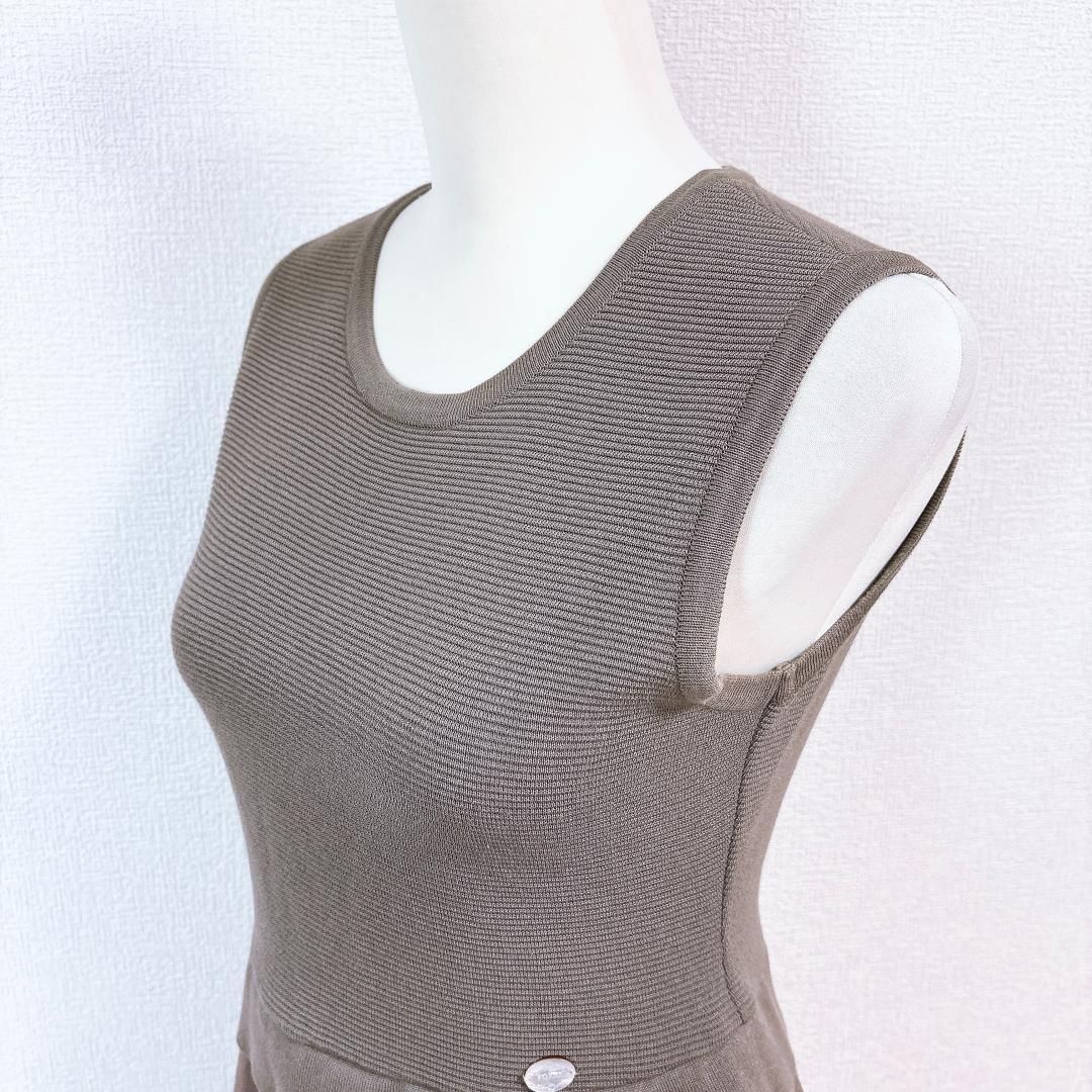 美品】FOXEY ノースリーブワンピース ドッキング ニット×フレア 40