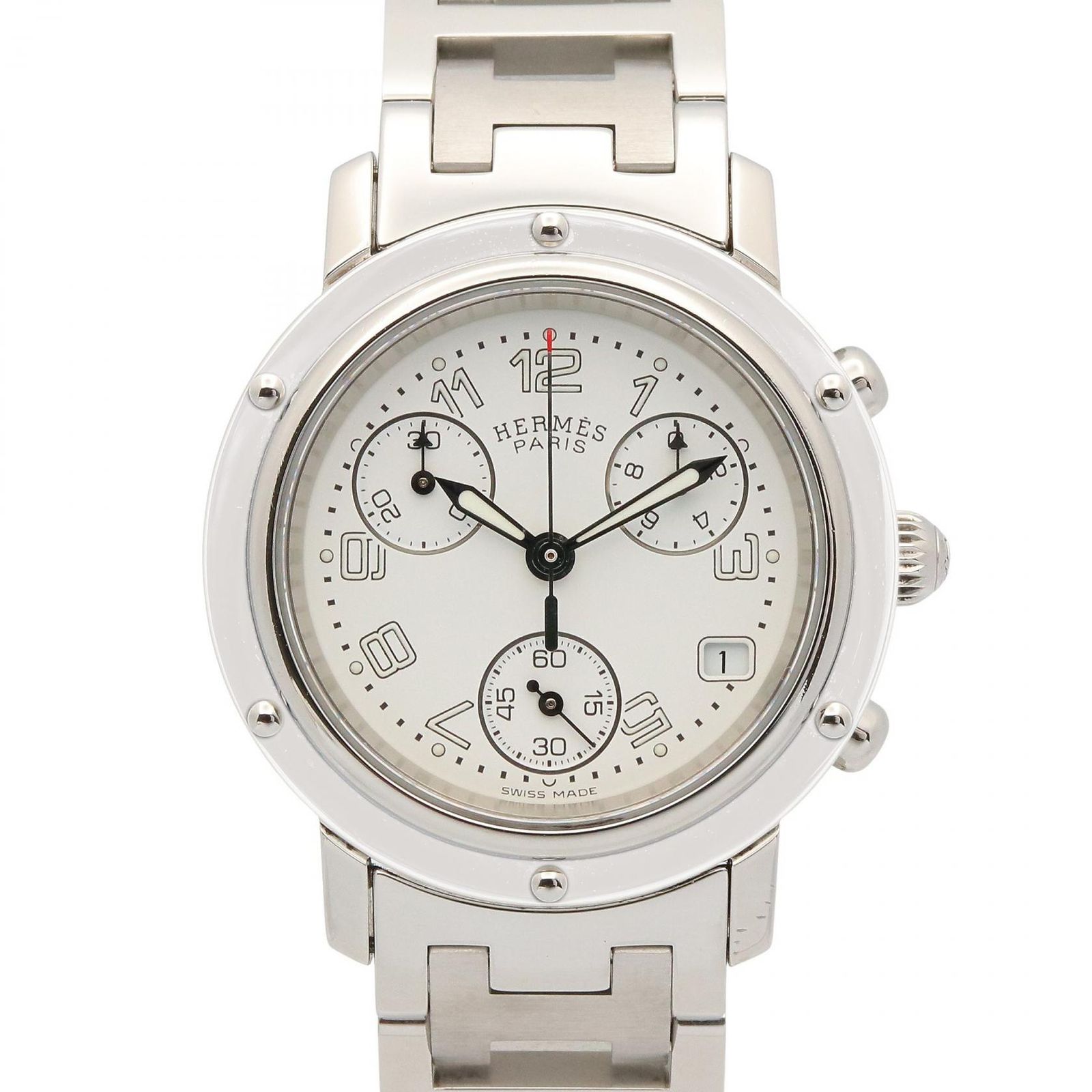 エルメス HERMES 腕時計 クリッパークロノ CL 1.310 ホワイト ステンレススチール ユニセックス A