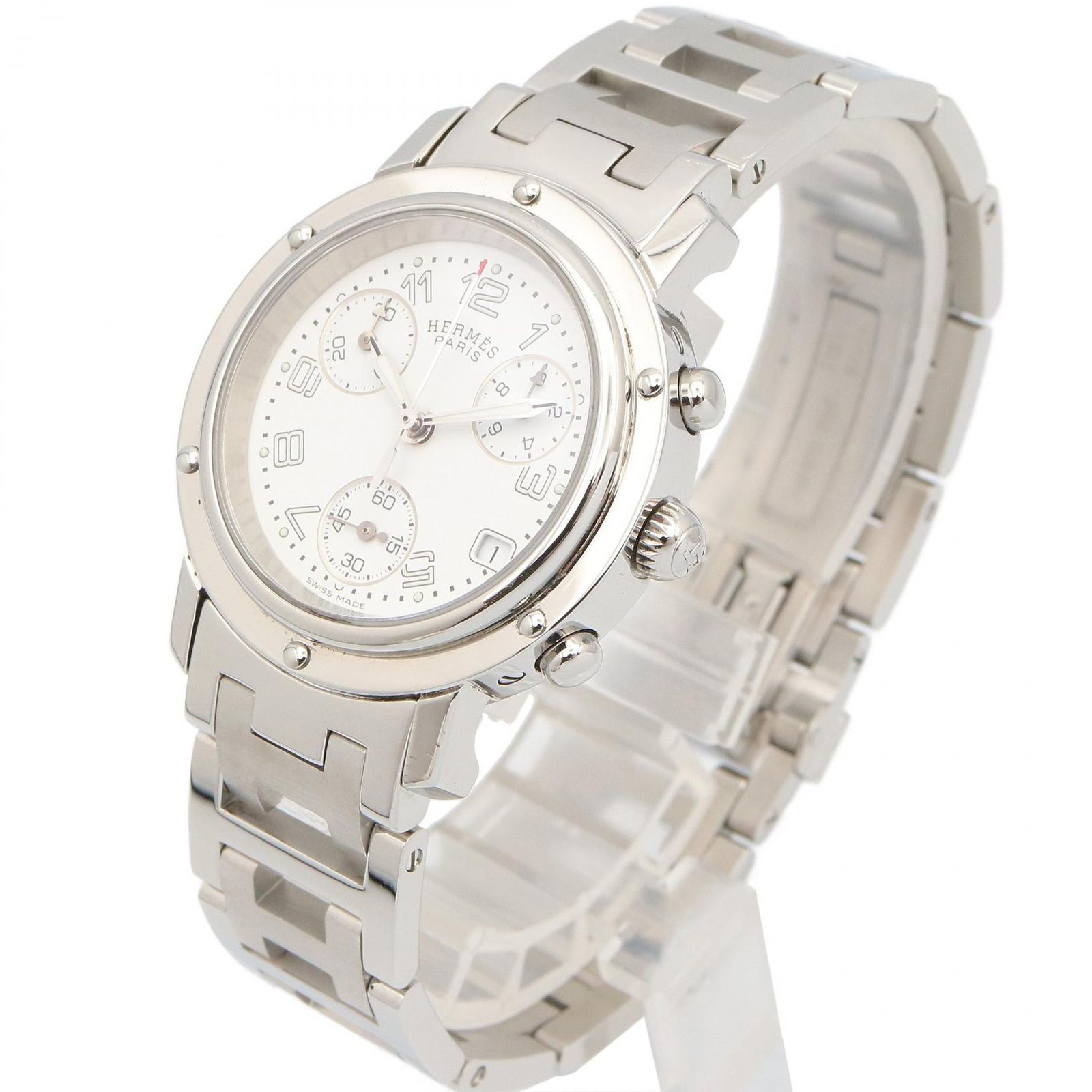 エルメス HERMES 腕時計 クリッパークロノ CL 1.310 ホワイト ステンレススチール ユニセックス A