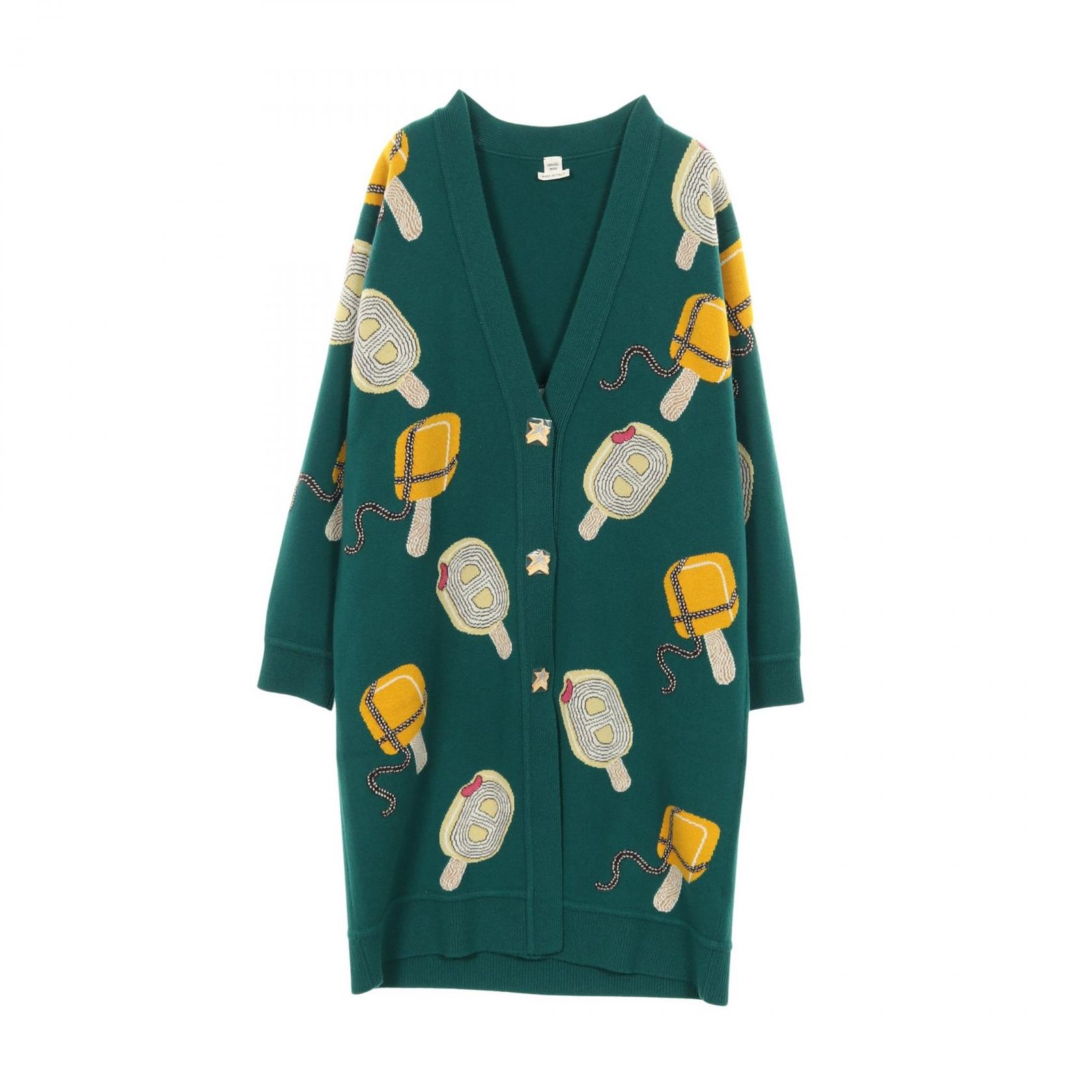 ✨HERMES ✨エルメスイエローカーディガン 40 HERMES】【セリエボタン】【バランタインメイド】【スコットランド製