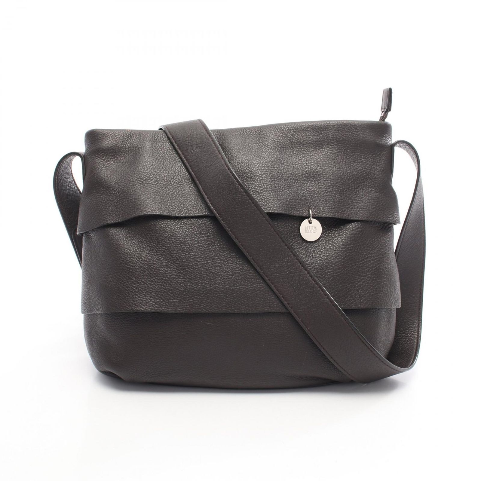 ニナリッチ NINA RICCI ショルダーバッグ ダークブラウン レザー フリル レディース B