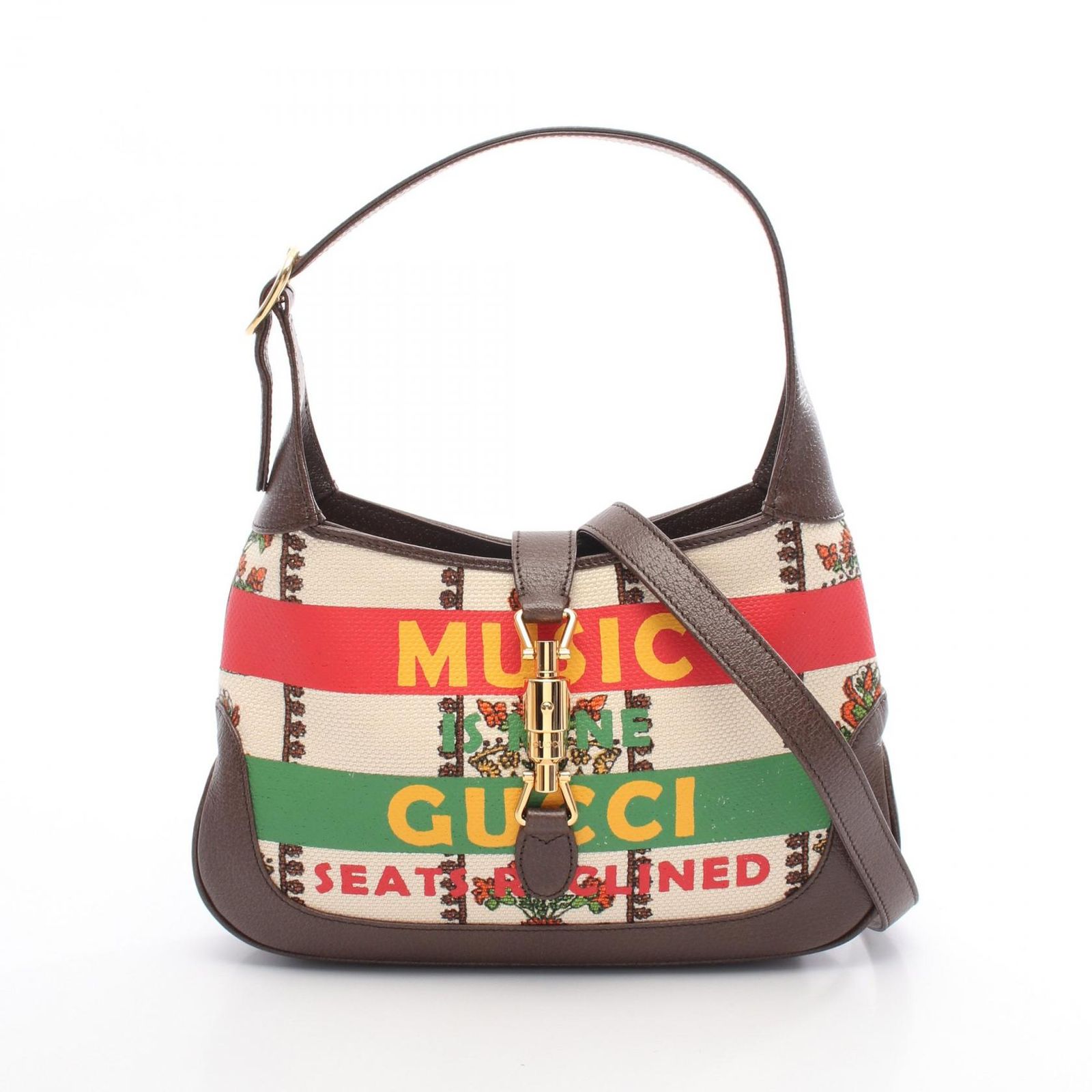 グッチ GUCCI ショルダーバッグ ジャッキー 1961 MUSIC IS MINE 636706 ダークブラウン マルチ キャンバス レザー ジャッキー1961 レディース