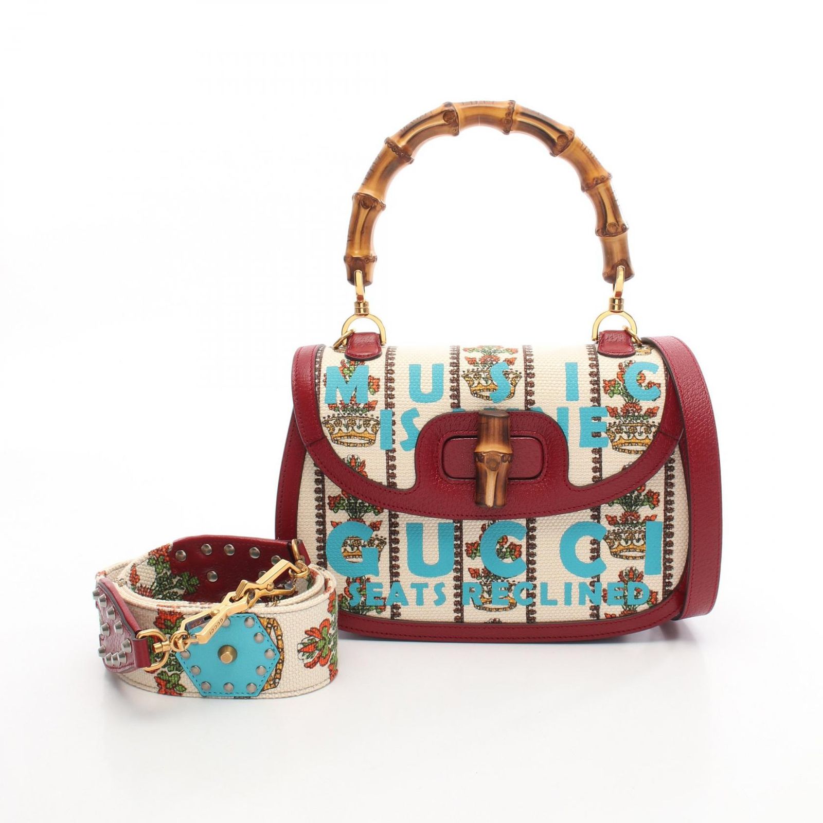 グッチ GUCCI ハンドバッグ MUSIC IS MINE バンブー 679632 レッド マルチ キャンバス レザー 2 wayハンドバッグ レディース A
