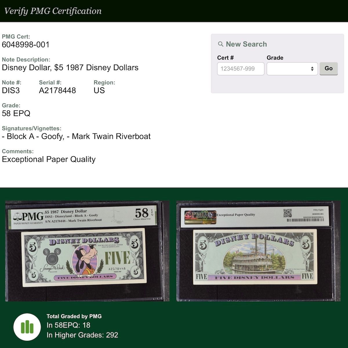 ディズニーダラー 1987年 5ドル グーフィー シリーズA PMG58 - メルカリ