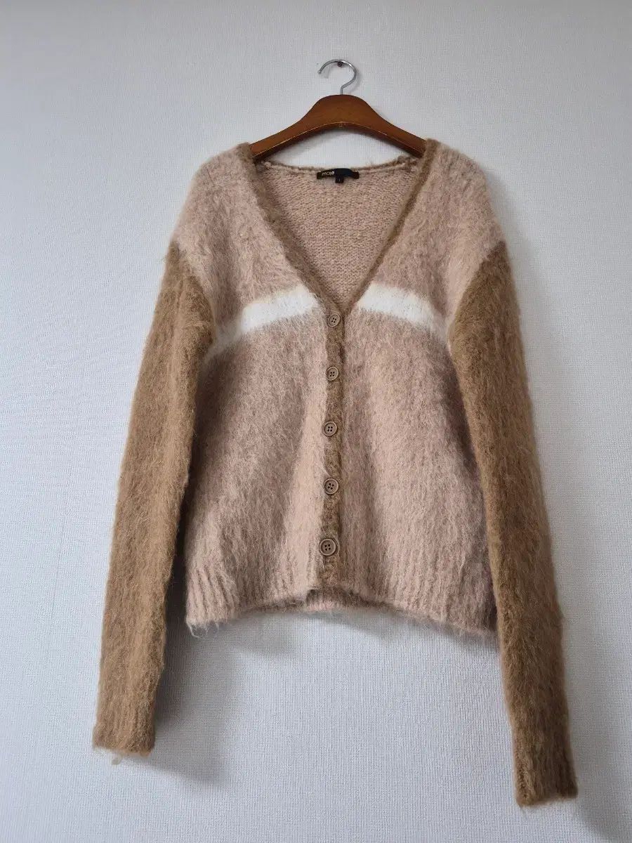 maje マージュ ブラウン バイカラー モヘア カーディガン