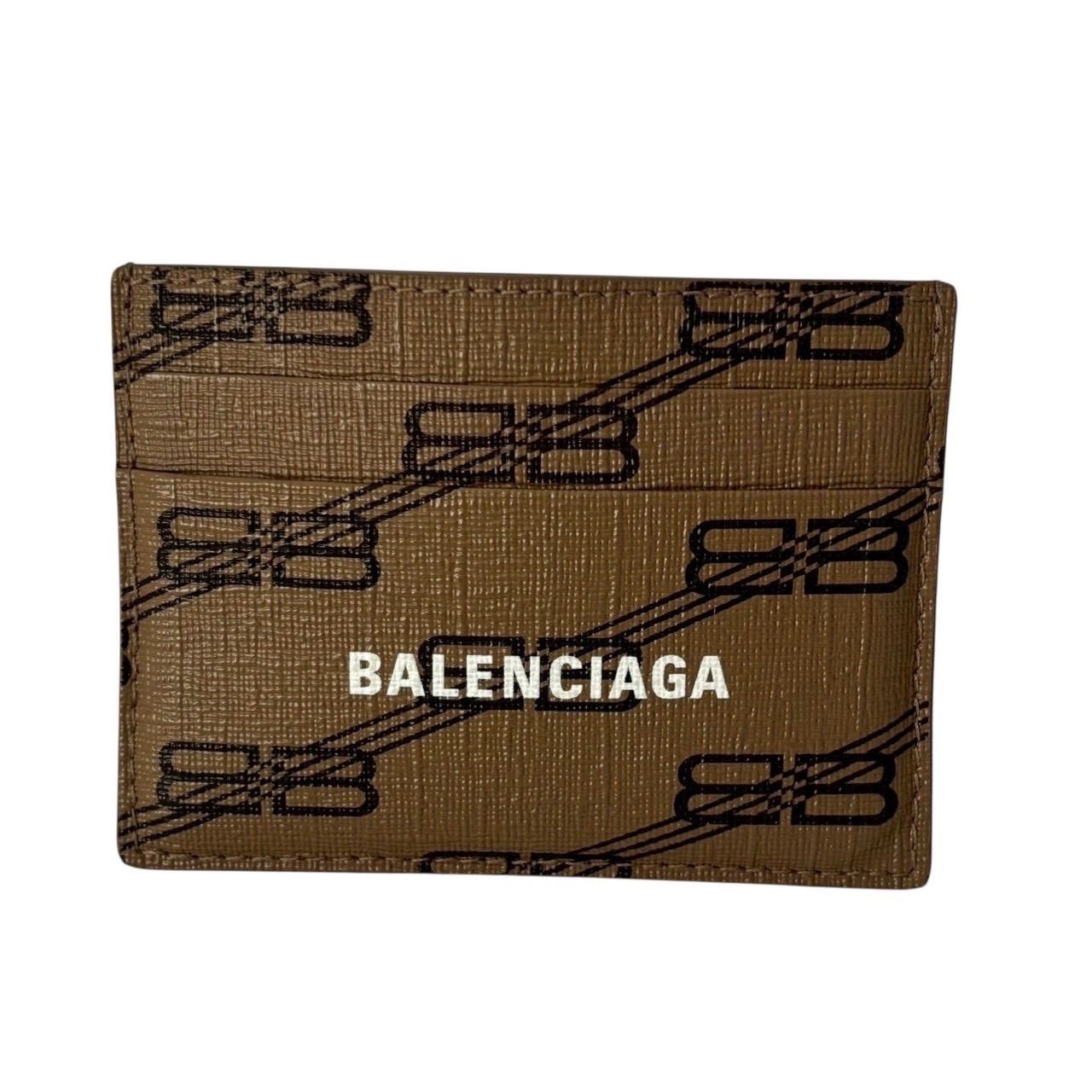 バレンシアガ 594309 カードケース パスケース 名刺入れ コンパクト ロゴ 総柄 レザー ブラウン