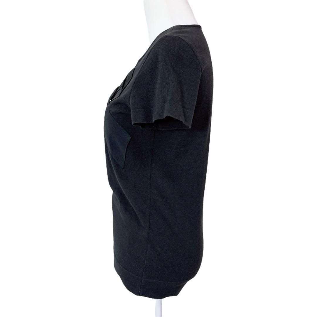 【美品】FOXEY 半袖フロントリボンニット 40 ハーフジップ 無地 ブラック 美品】FOXEY 半袖フロントリボンニット 40 ハーフジップ 無地 ブラック