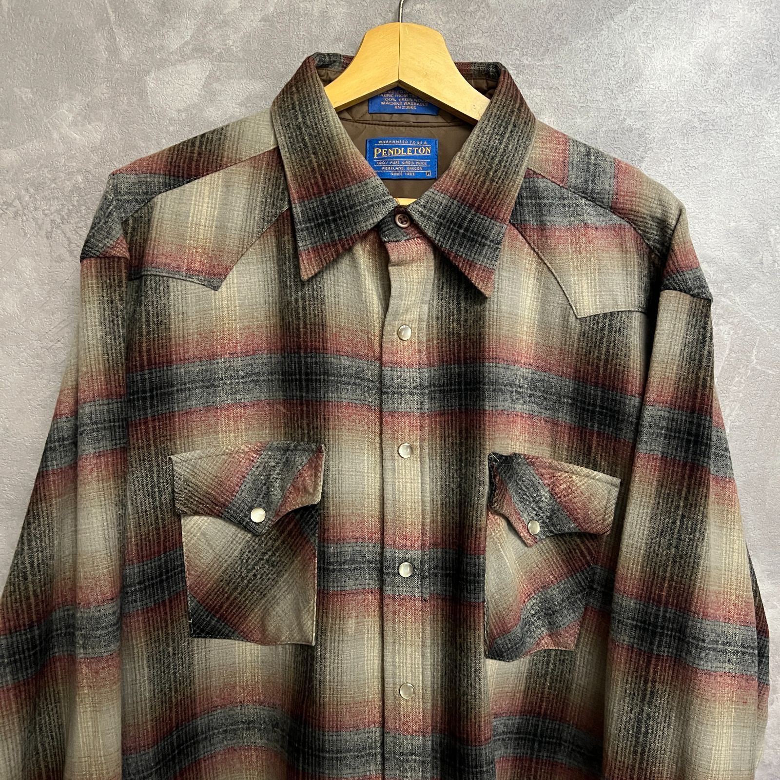 90s PENDLETON ウールウエスタンシャツ オンブレチェックシャツ サイズ