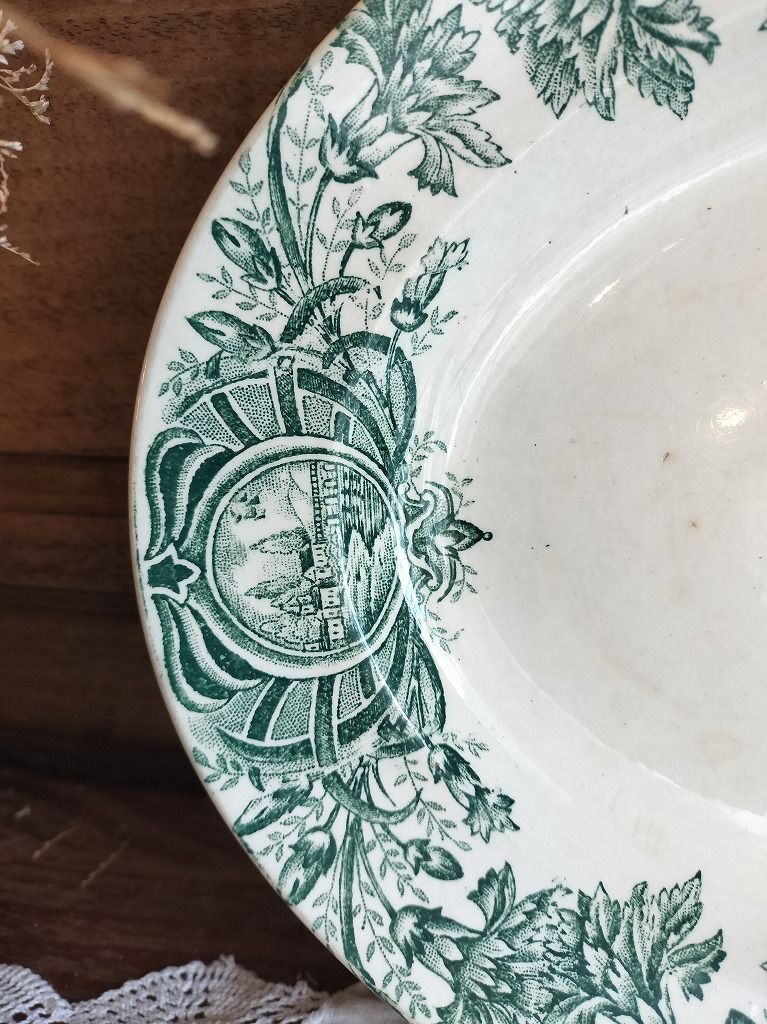 フランス アンティーク サンタマン オーバル 皿 模様付き 陶器 1900年