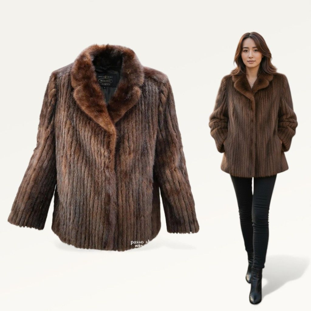 最高級　毛皮 美品　サガミンク　リアルファー　ミドル丈コート　ダークブラウン　M 極美品】サガミンク ロイヤル リアルファーコート 毛皮 ブラウン F 最