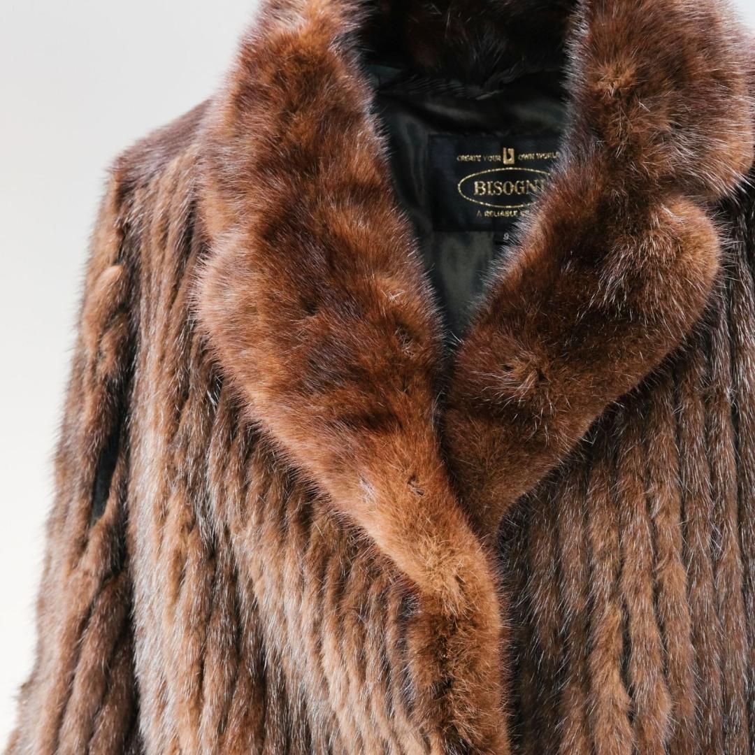 最高級　毛皮 美品　サガミンク　リアルファー　ミドル丈コート　ダークブラウン　M 極美品】サガミンク ロイヤル リアルファーコート 毛皮 ブラウン F 最