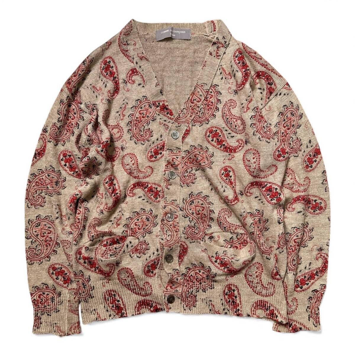 ペイズリー総柄!! COMME des GARCONS HOMME 90 s コムデギャルソンオム 田中オム リネン カーディガン AD 1999 HN 100050