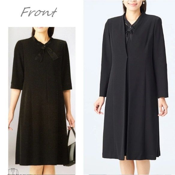 喪服 レディース 楽ちん ワンピーススーツ 2点セット コート付き ニット素材 美シルエット 3057