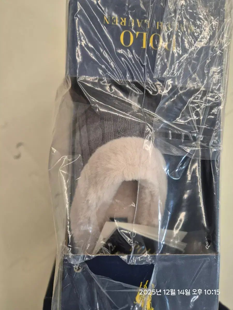 ポロラルフローレン ケイリーニットファー スリッパ ネイビー グレー