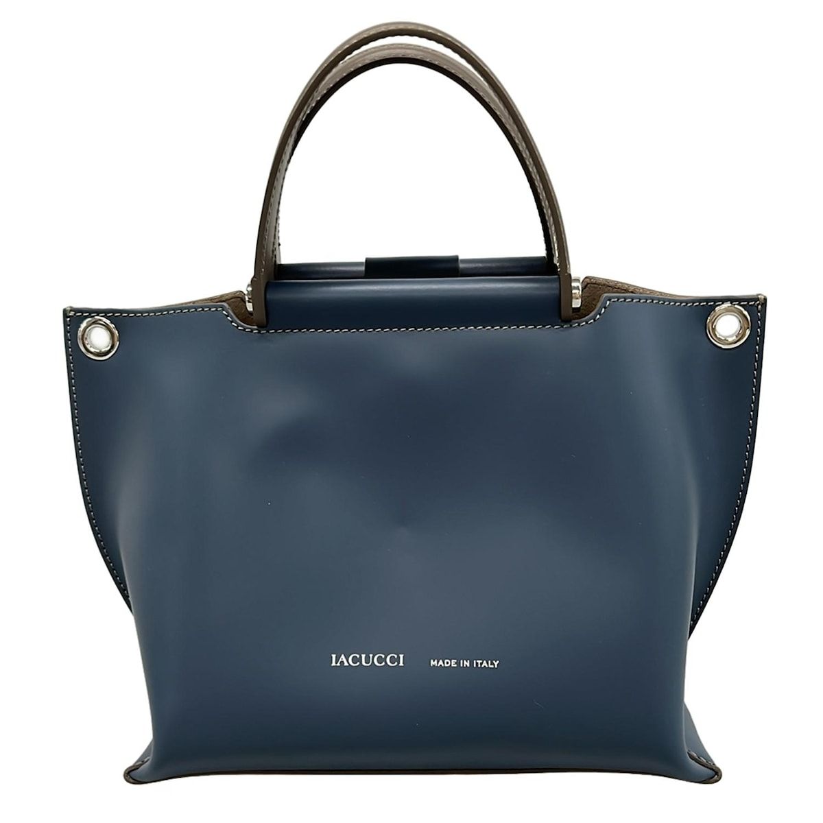 IACUCCI(イアクッチ) ハンドバッグ美品 - ネイビー×グレーベージュ 