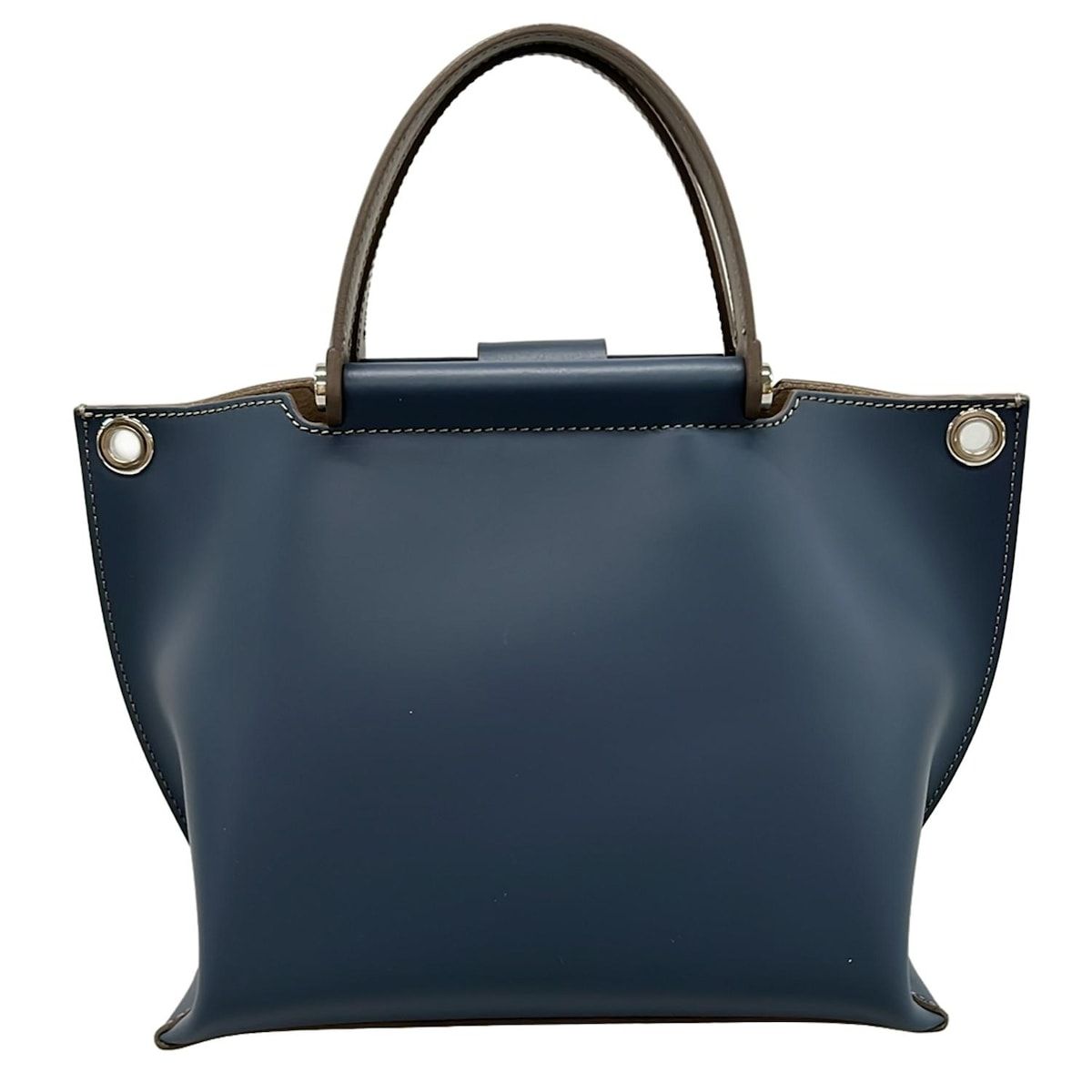 IACUCCI(イアクッチ) ハンドバッグ美品 - ネイビー×グレーベージュ 