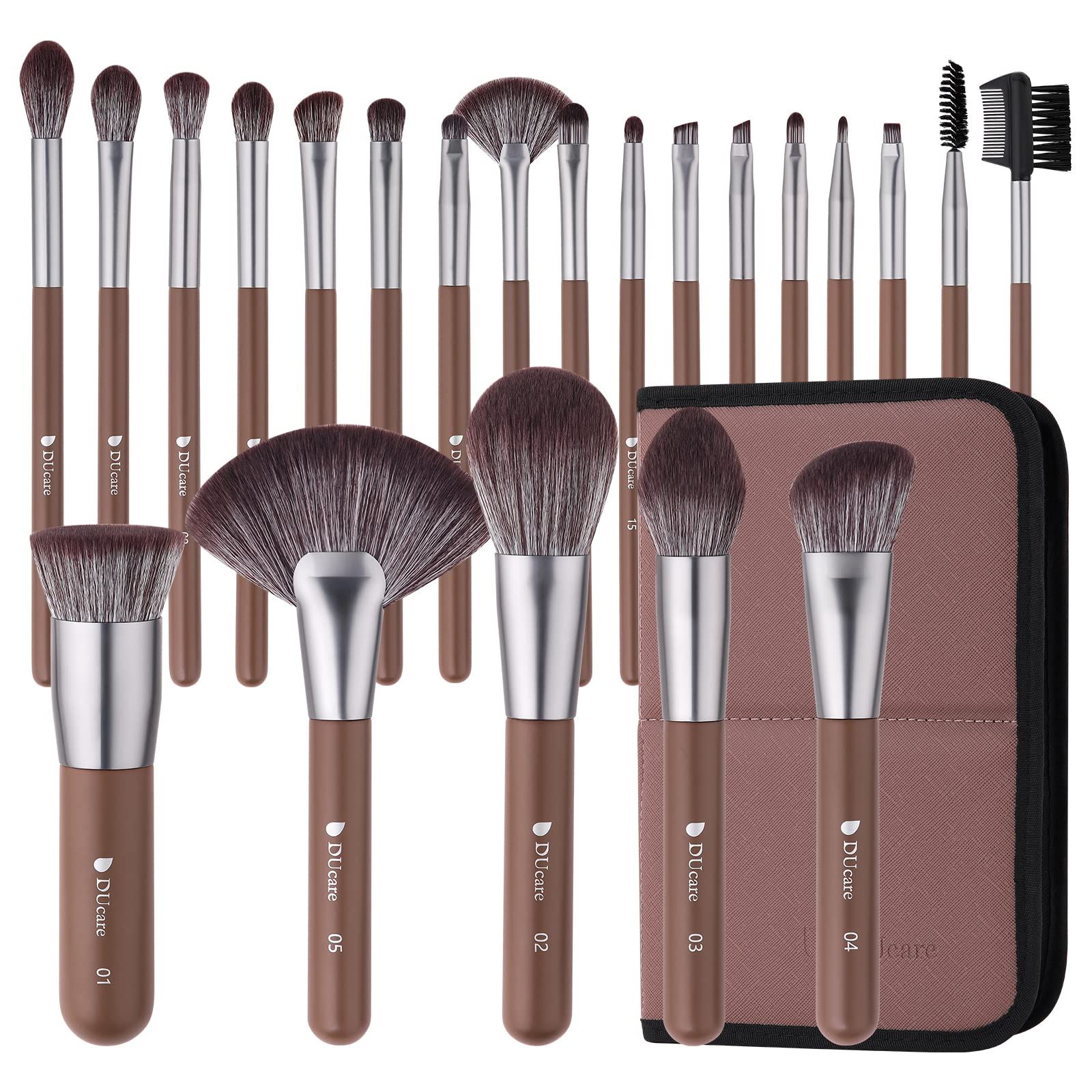 DUcare ドゥケア メイクブラシ 22本 化粧ポーチ付き 化粧ブラシ 化粧筆 メイクアップブラシ メイク道具 ファンデーションブラシ パウダーブラシ アイシャドウブラシ チークブラシ フェイスブラシ おしゃれ プレゼント ブラウン
