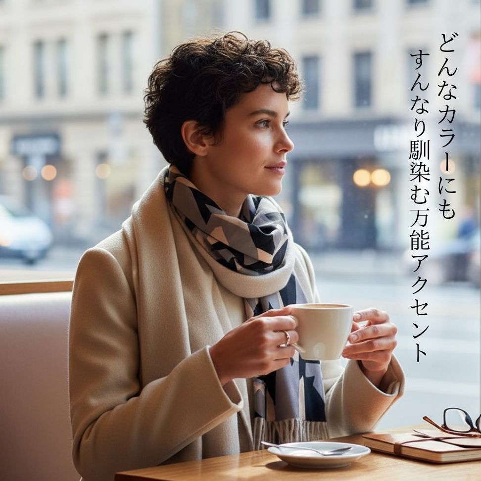 ! 50%off 贅沢優雅 ダブルフェース カシミヤxシルク リバーシブルマフラー180 ジオメトリー