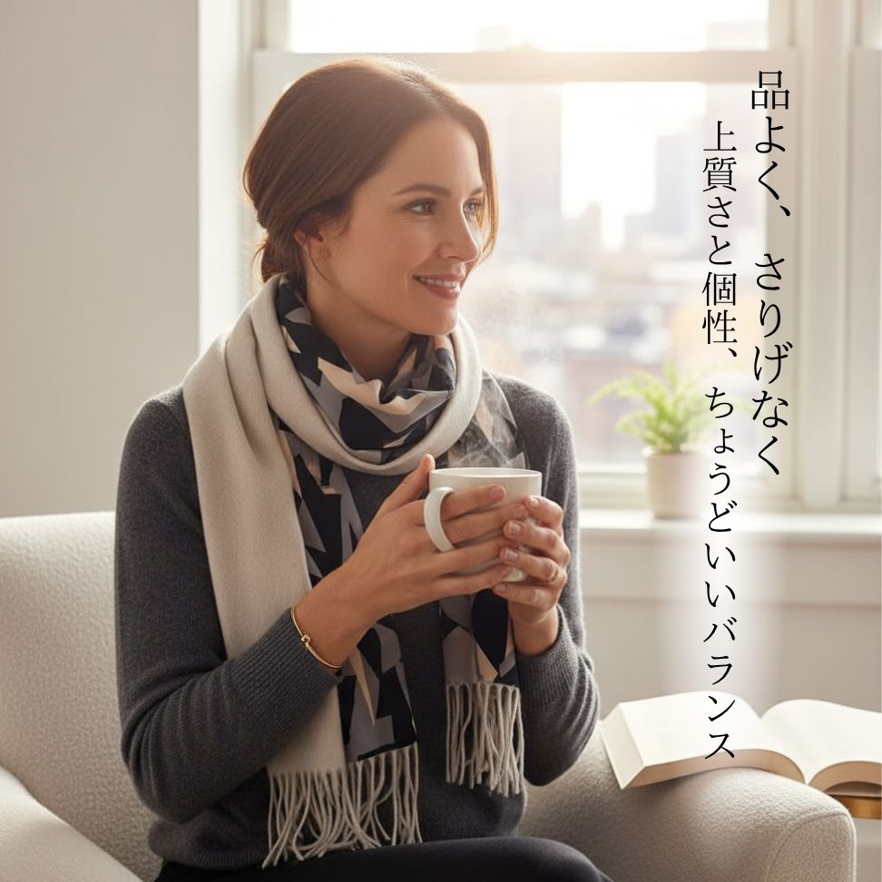 ! 50 off 贅沢優雅 ダブルフェース カシミヤxシルク リバーシブルマフラー180 ジオメトリー