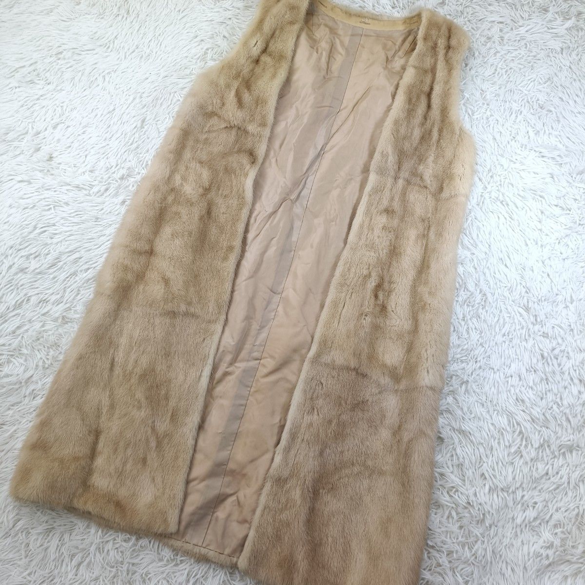 レディース 着丈105cパステルミンク ミンクファー ロングジレ ベージュ 