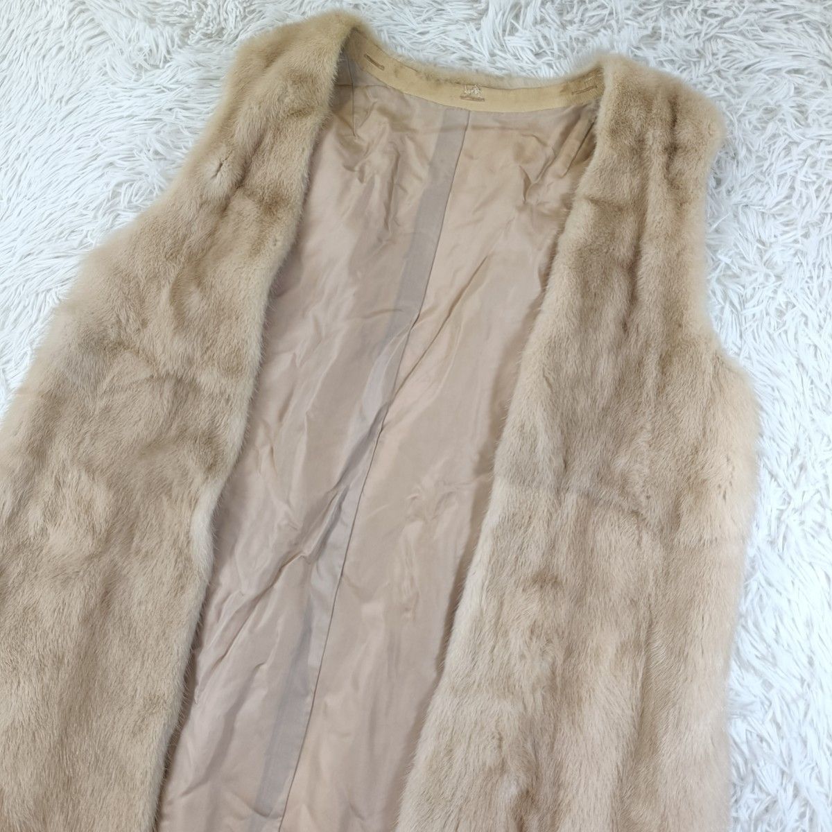着丈105cパステルミンク ミンクファー ロングジレ ベージュ