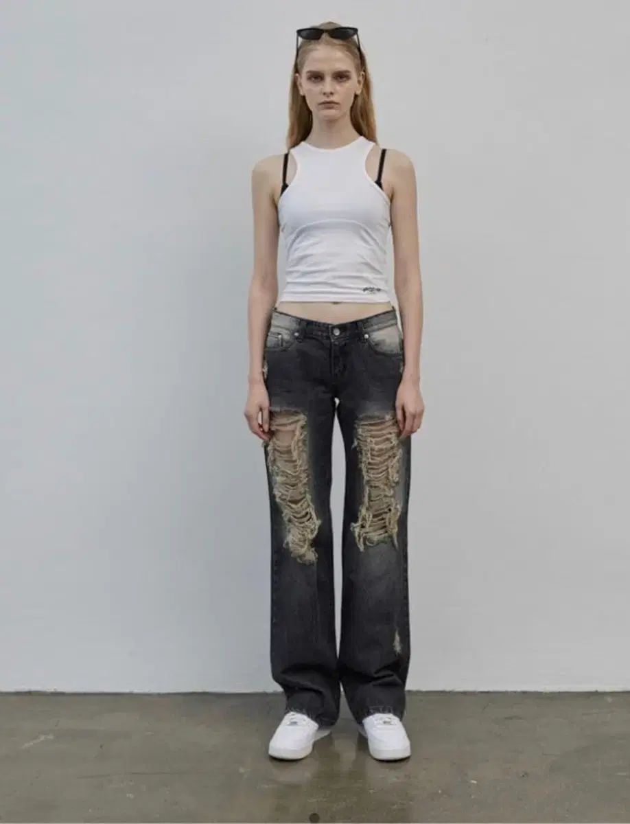 BOHEMSEO ボヘミアンソウル ダメージ ワイド デニム パンツ グレー L