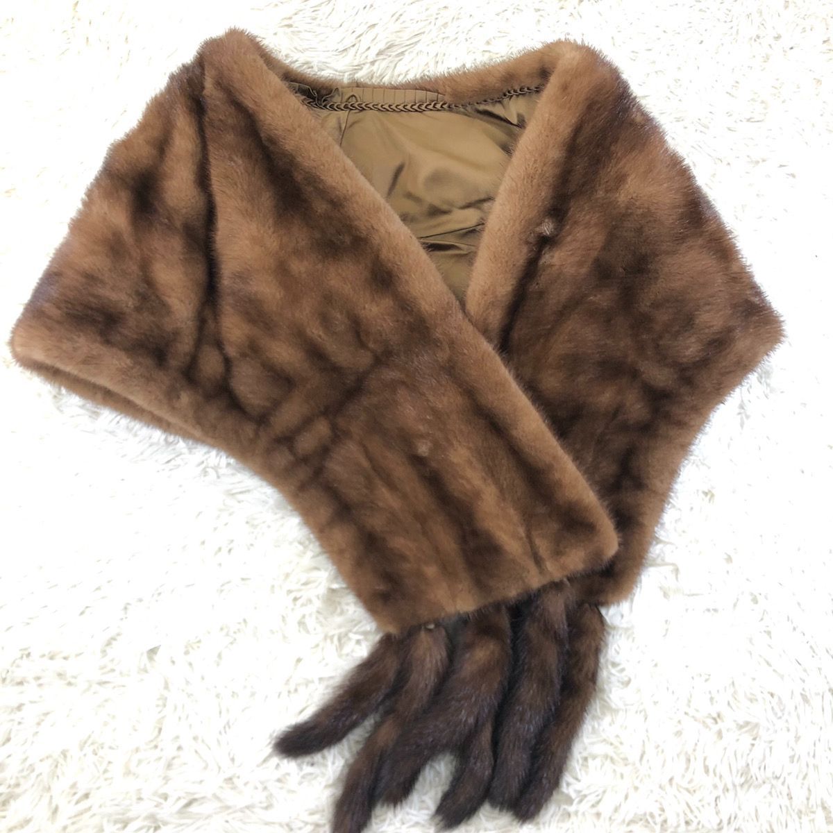 美品☆デミパフミンク　大判ショール　襟付きリボン付き デミバフミンク 大判ショール ミンクファー リアルファー 本毛皮