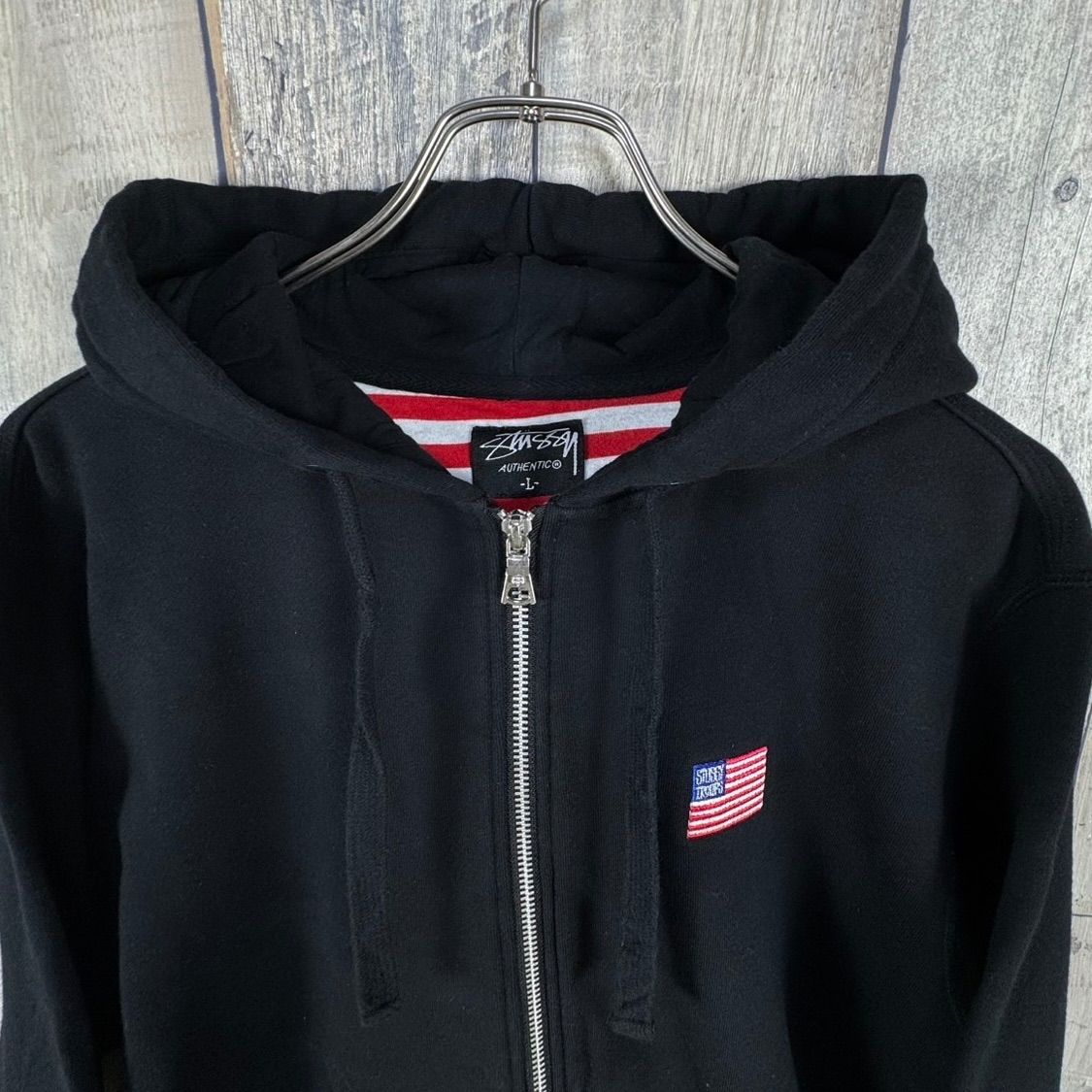 STUSSY ステューシー ブラック 星条旗 刺繍 ダブルフェイス ジップ