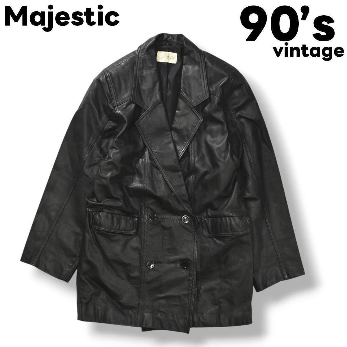 牛革】 90sヴィンテージ Majestic リアルレザー ダブル テーラード