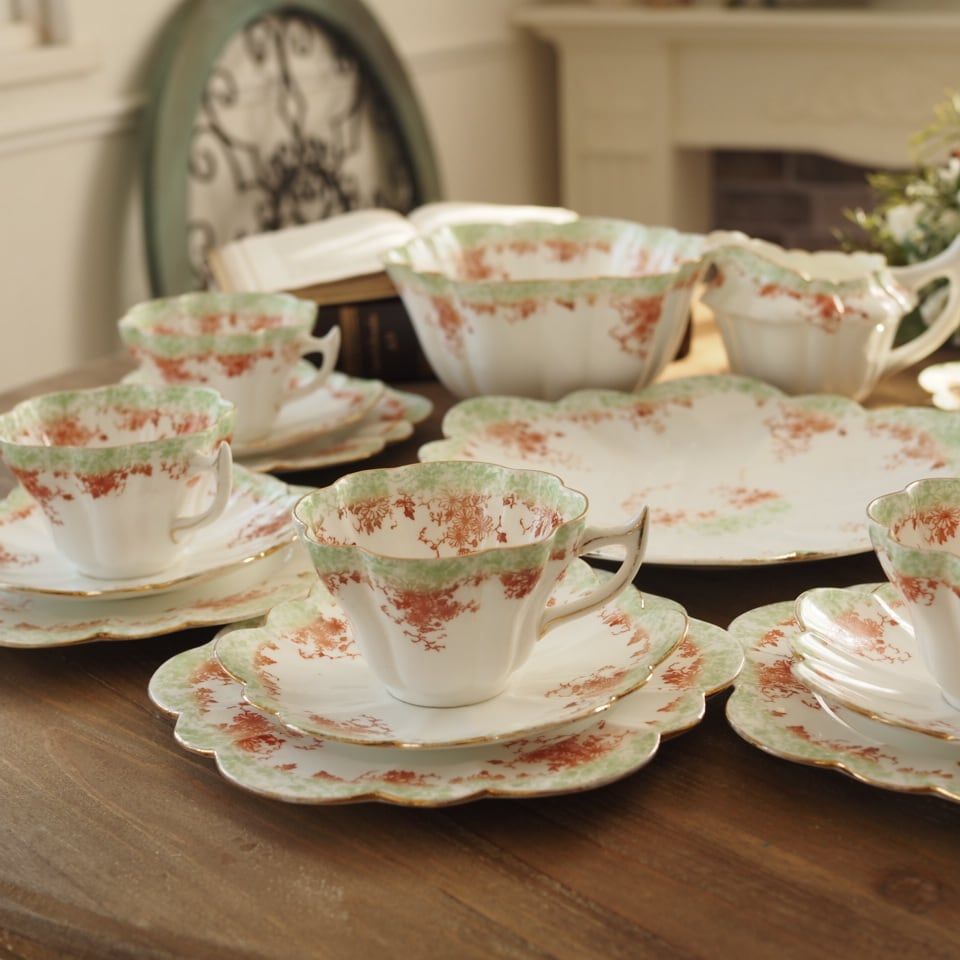 英国シェリー フォーリー 9059スノードロップ ティーセット F 2