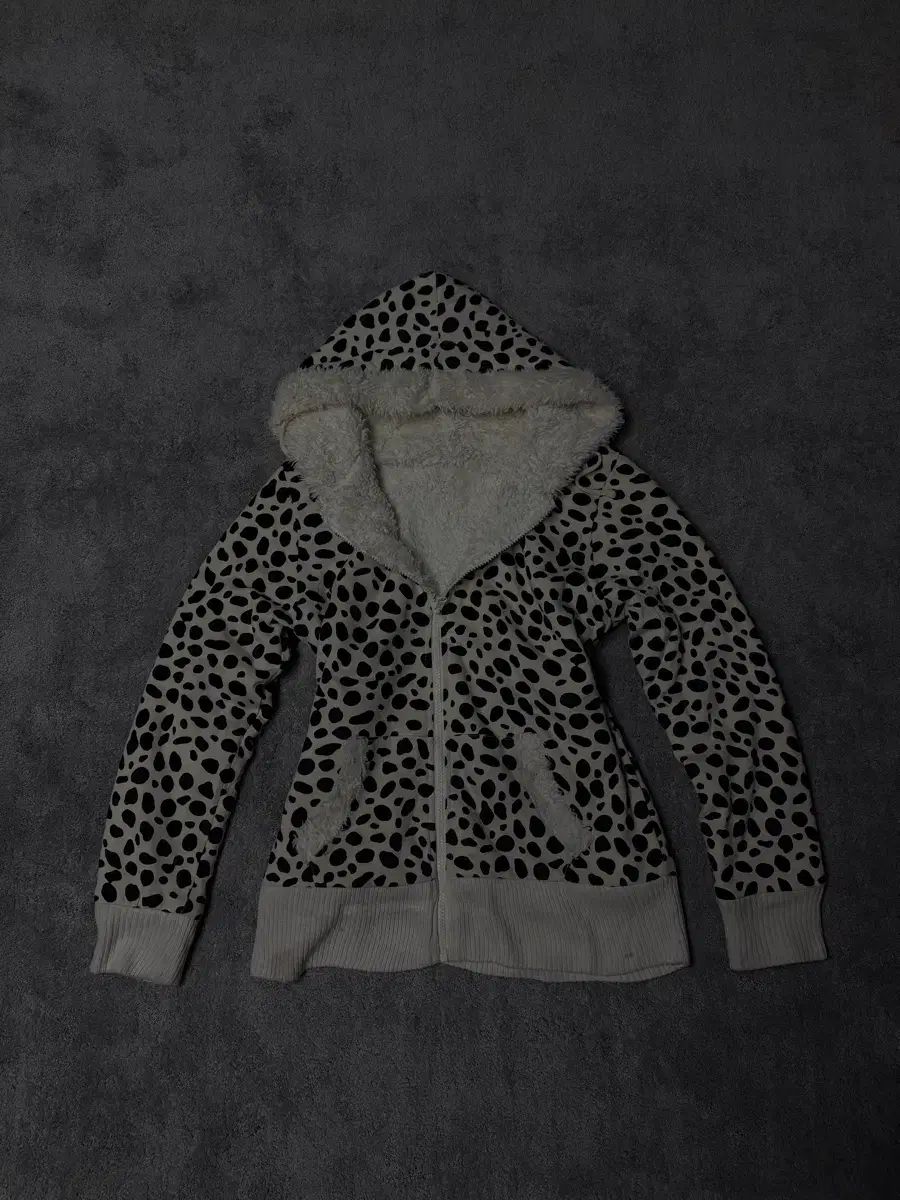 日本 ヴィンテージ ギャル系 y 2 k ヒョウ柄 フリース フーディー ジップアップ