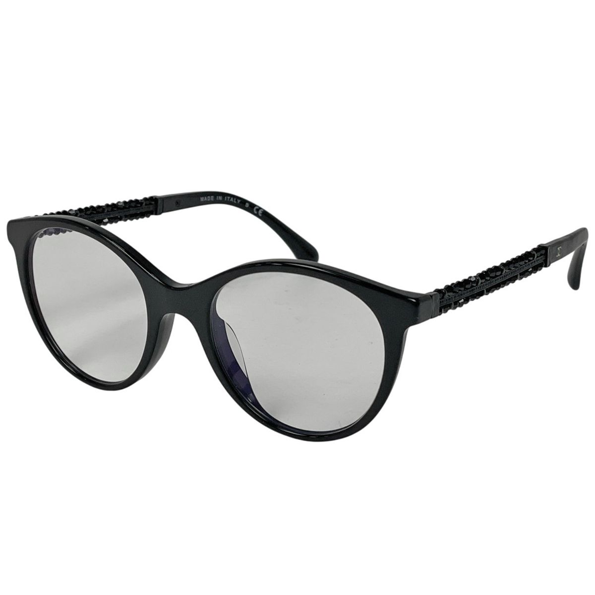 シャネル CHANEL ココマーク ビーズ メガネ アイウェア 眼鏡 プラスチック ブラック レディース