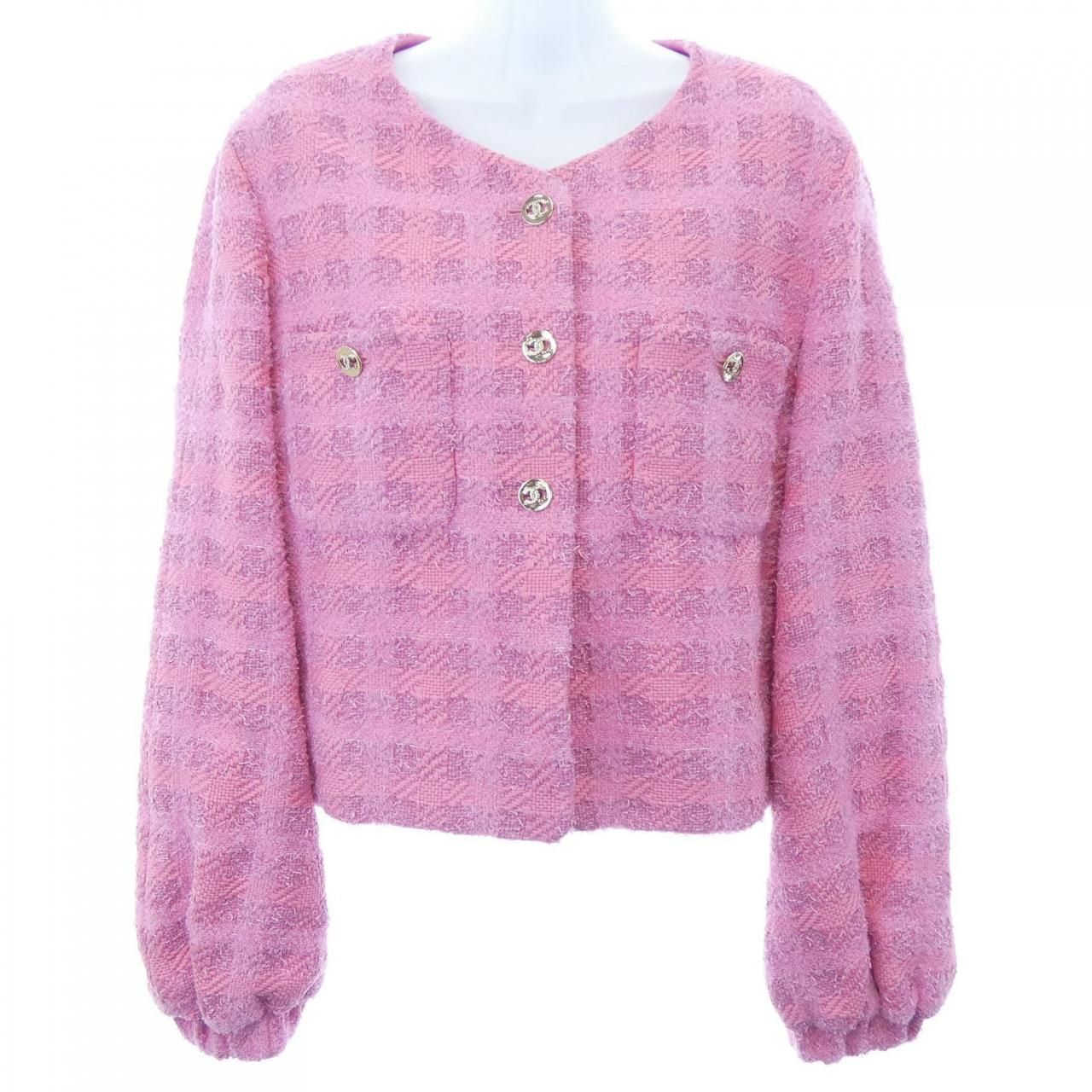 CHANEL ピンク ノーカラージャケット CHANEL ノーカラージャケット ピンク 38