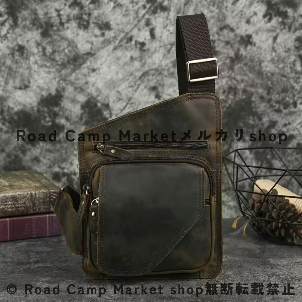 チェストバッグ メンズ 本革 三角形 ブラウン ジッパー 複数ポケット カジュアル アウトドア レザーパース 日常使い レザー 男性へのギフト プレゼント かっこいい 父の日のギフト キャンプ 通勤 ワークバッグ オフィス お洒落 ショルダー