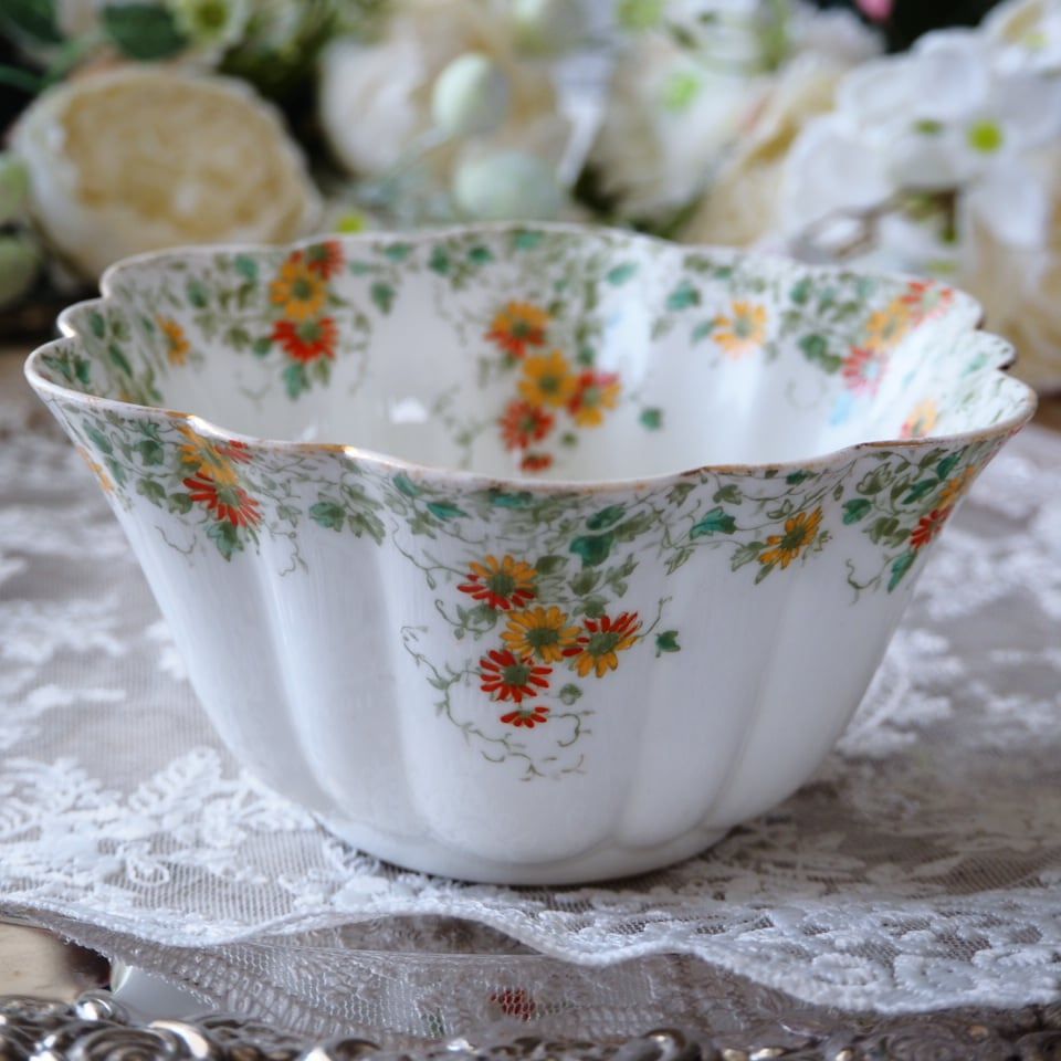英国Shelley シェリー オレンジ デイジー柄 ボウル F 1