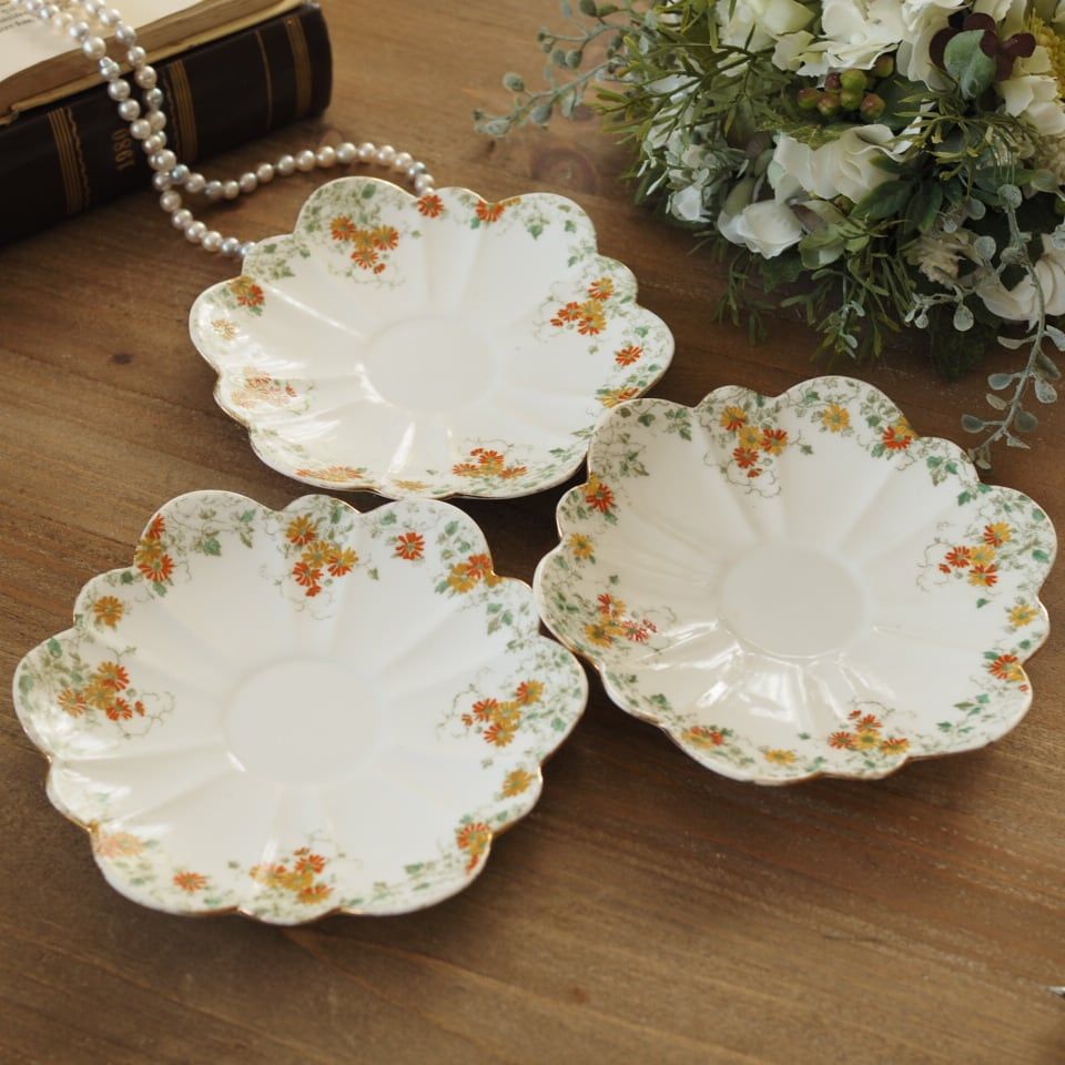 英国Shelley シェリー オレンジ デイジー柄 ソーサー セット F 1