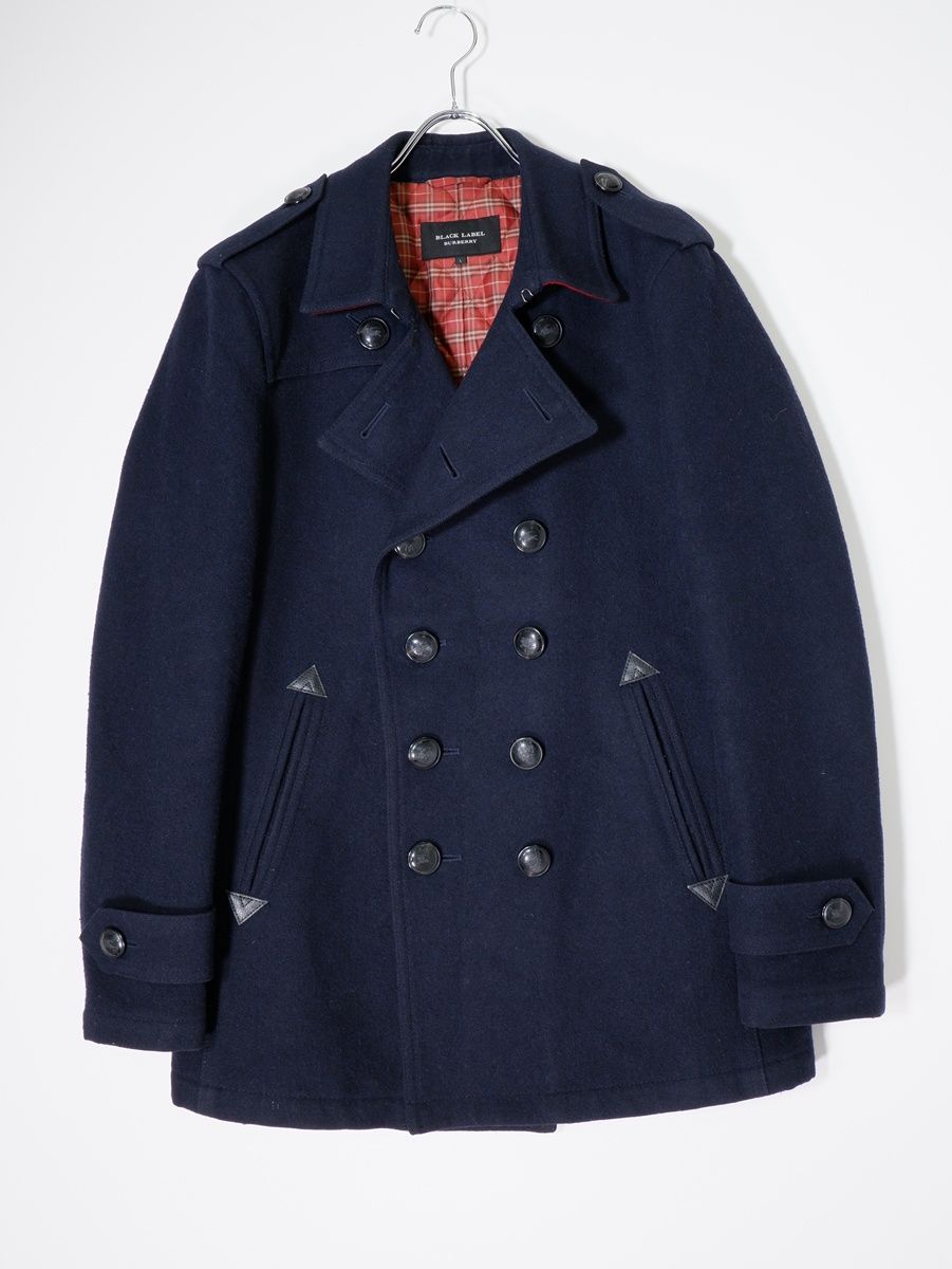 BLACK LABELバーバリー ブラックレーベル 裏地チェックキルティング ホースマーク刻印ボタン ミリタリーナポレオンPコート L