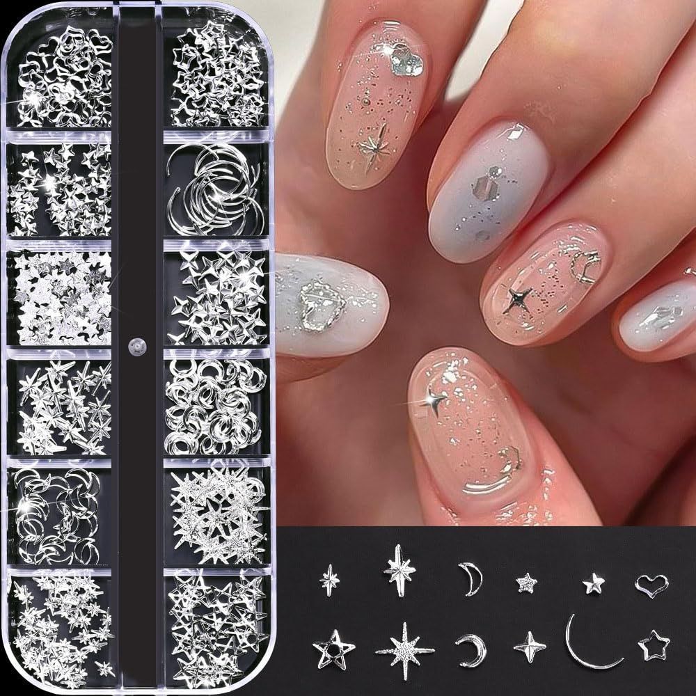 人気商品】シルバー ジェルネイル 多種類 四芒星 ジュエリーパーツ