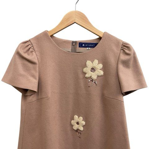 エムズグレイシー M'S GRACY 半袖ワンピース 刺繍 スパンコール 毛混