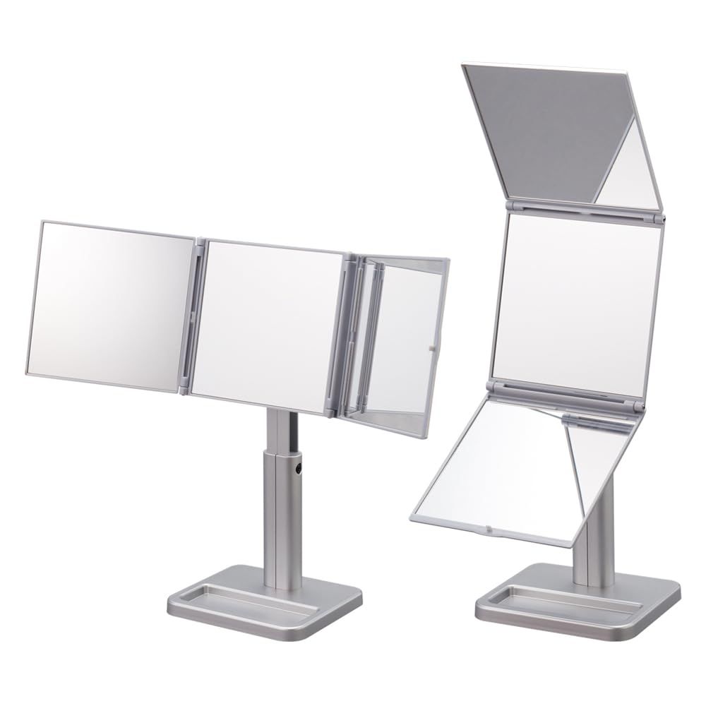 ナピュアミラー 髪染めウィッグ用 3 WAYナピュアミラー シルバー 3面鏡 メイクアップミラー 贈り物