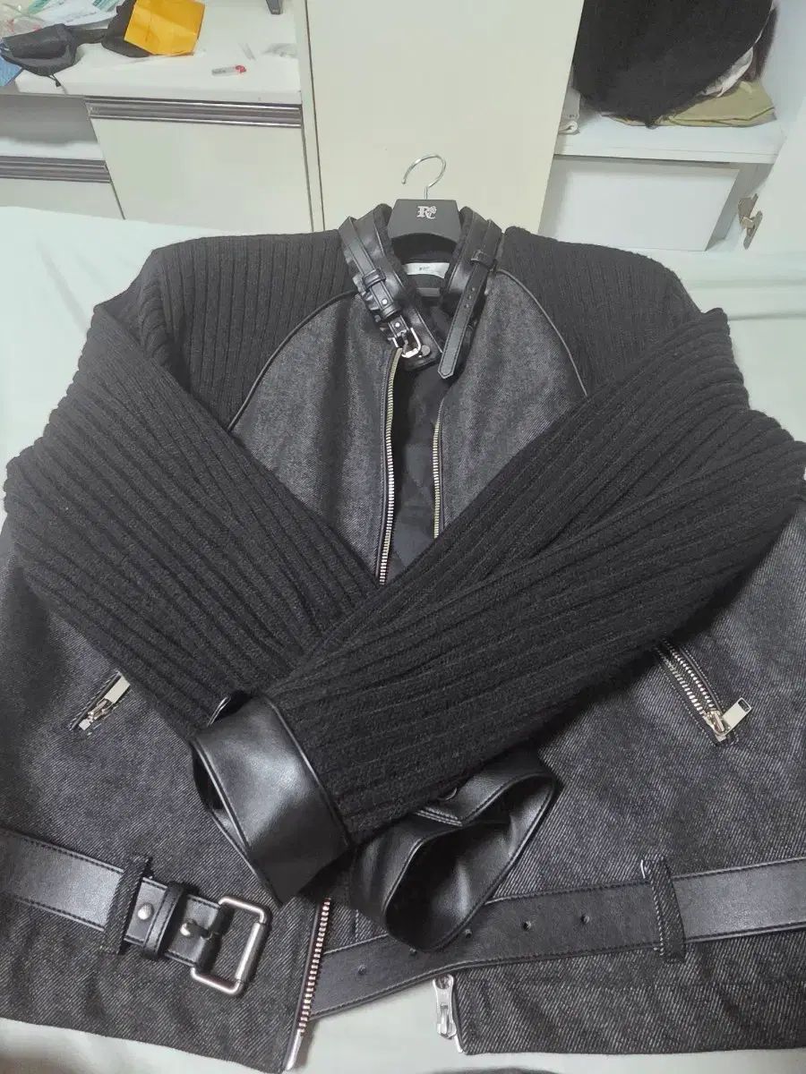 rssc ニット ベルト付き バイカー ジャケット