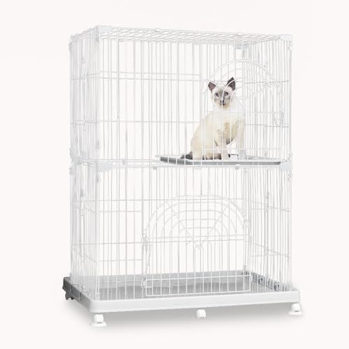 猫 ケージ コンパクト オリジナルペットケージ 2段 ホワイト キャスター付 高さ約121×幅約93×奥行約63 cm 3 e 38 fe 62