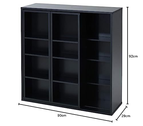 本棚 大容量 コミック370冊収納 スライド 上下 棚板可動 漫画 コミック 文庫本 収納 棚 幅90×奥行29×高さ92 cm 組立品 ブラック e 35390 f 6