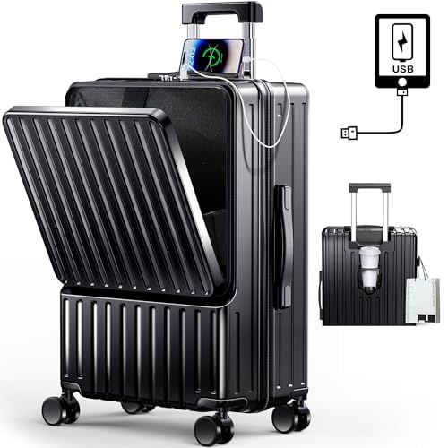 スーツケース フロントオープン 多機能 キャリーケース 軽量 カップホルダー付き 隠しフック機能 キャリーバッグ USBポート付き 耐衝撃 静音 360度回転 TSAローク ファスナータイプ おしゃれ 旅行 ビジネス