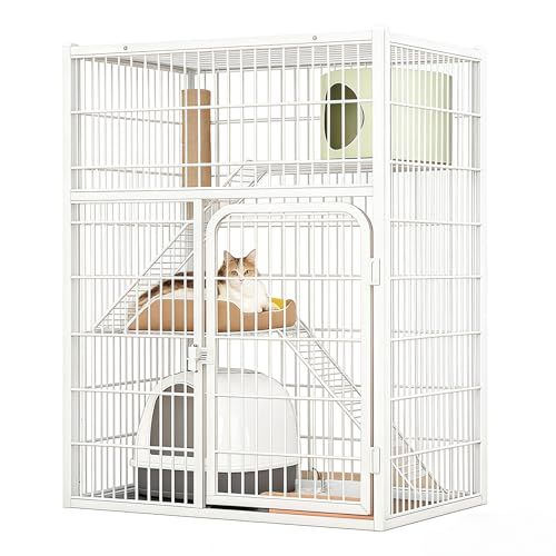 猫 ケージ 大型 単列二層 猫ハウス 組立簡単 キャットケージ 取り外し な 強くて安定し ている 留守番 保護 脱走防止 快適な換気 お手入れ簡単 おしゃれ 室内用 多頭飼い対応 71*54*100 cm ホワイト