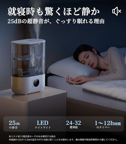 加湿器 大容量 5L【2025年新モデル・3重除菌】ハイブリッド式「超音波