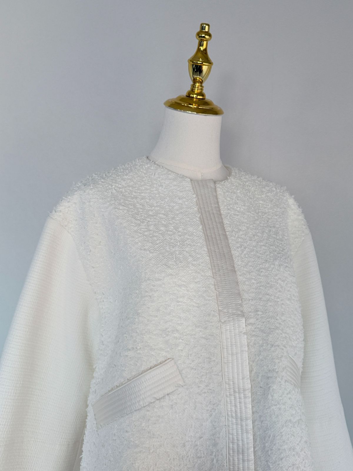 未使用級Drawer/ドゥロワー コンビツイードジャケット 36 ホワイト '25