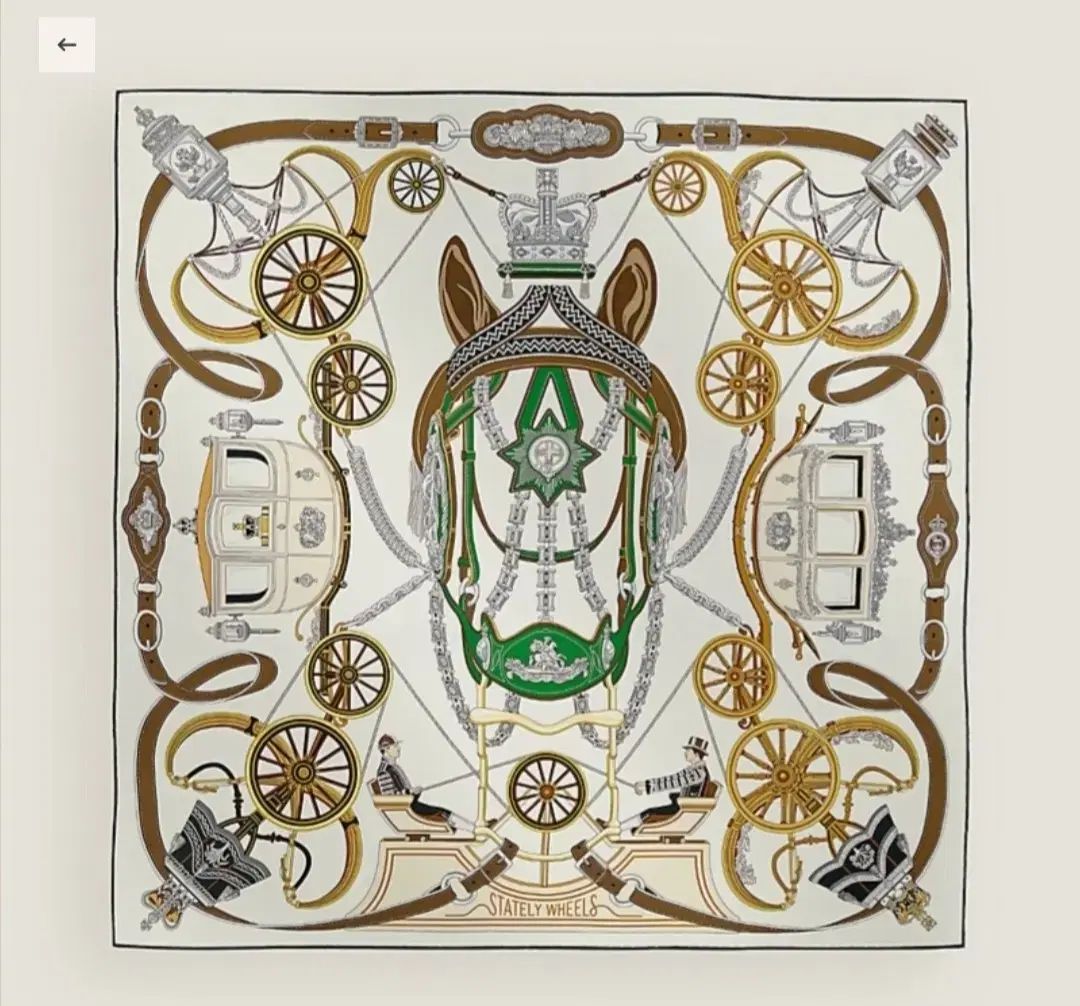 エルメス カレ スカーフ ステイトリー ホイールセット 90 ブラン ヴェール エトープ