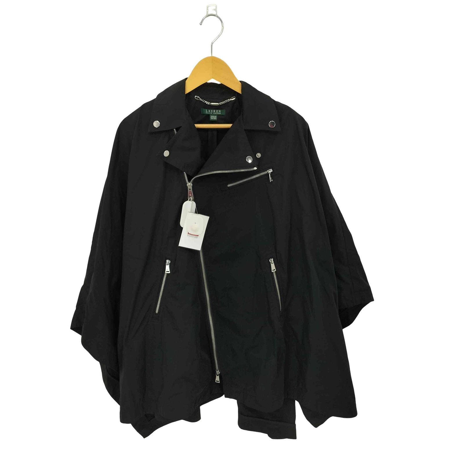 激レア★XL★ローレンラルフローレン ダブル ライダースポンチョ 防水素材 黒 ローレンラルフローレン LAUREN RALPH LAUREN ダブル ライダース